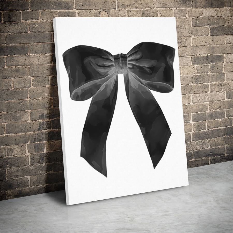 Black Bow Wall Art | Minimalist Watercolor Ribbon Print | Premium Gallery Wrap Canvas | Aesthetic Home Decor For Bedroom Or Office