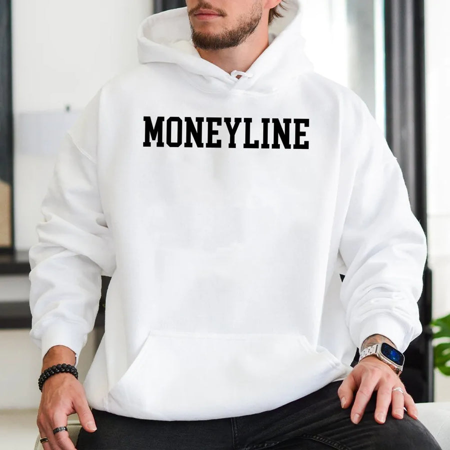 Moneyline Sports Betting Hoodie | Varsity Font Gambling Graphic | Premium Cotton Blend | Gift For Sports Bettors & Handicappers