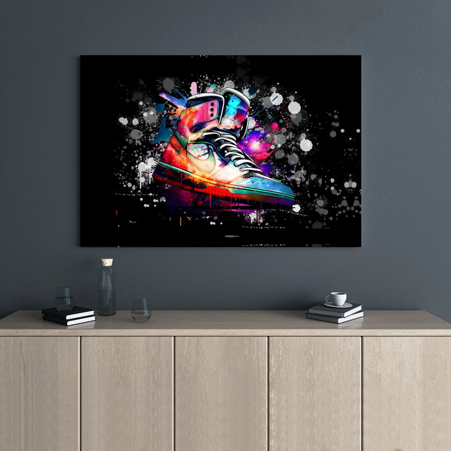 Sneaker Wall Art Canvas | Colorful Graffiti High-Top Design | Premium 1.25-Inch Gallery Wrap | Urban Decor Gift for Sneakerheads