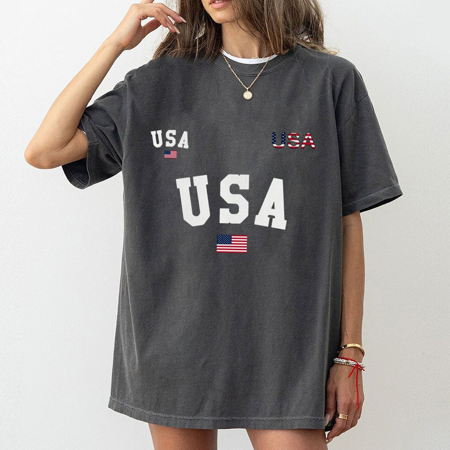USA Flag Graphic T-Shirt | Patriotic American Lettering Design | Premium 100% Cotton | Comfortable Casual Apparel for Men and Women