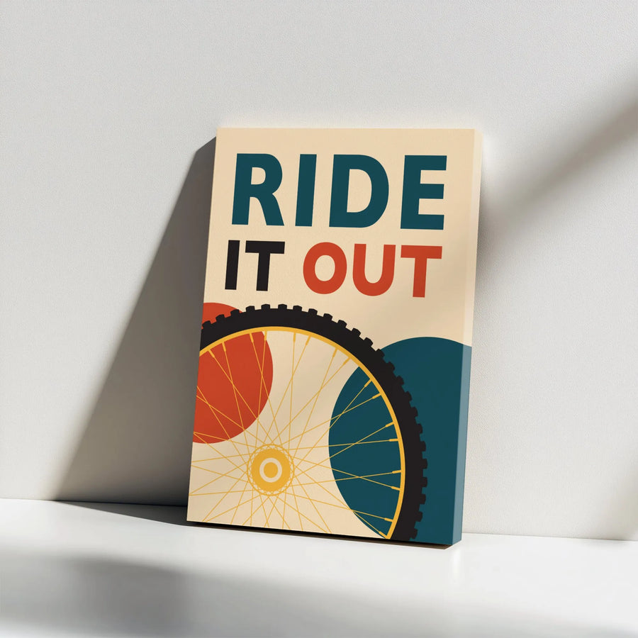 Ride It Out Mountain Bike Wall Art | Retro Cycling Graphic Canvas | Premium Gallery Wrap Decor | Gift For Cyclists And MTB Enthusiasts
