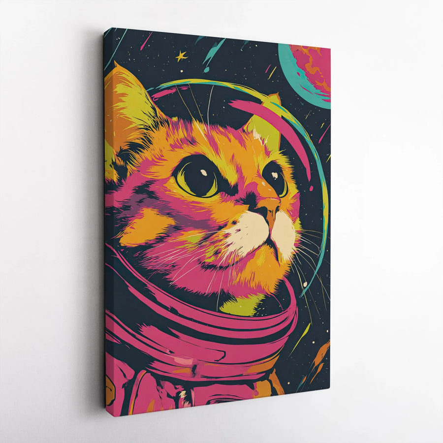 Astronaut Cat Wall Art | Psychedelic Space Galaxy Canvas Print | Premium Gallery-Wrapped Decor | Unique Gift for Cat Lovers