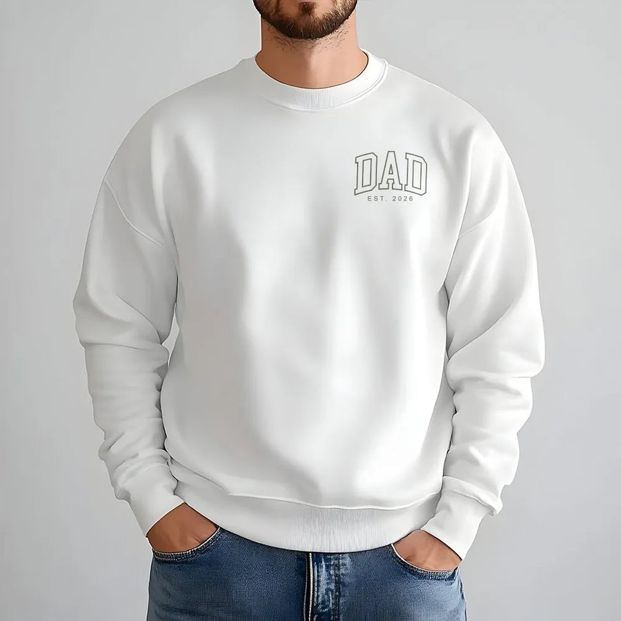 Dad Est 2026 Sweatshirt | Varsity Left Chest Print | Premium Cotton Tee | Gift for Expecting Father
