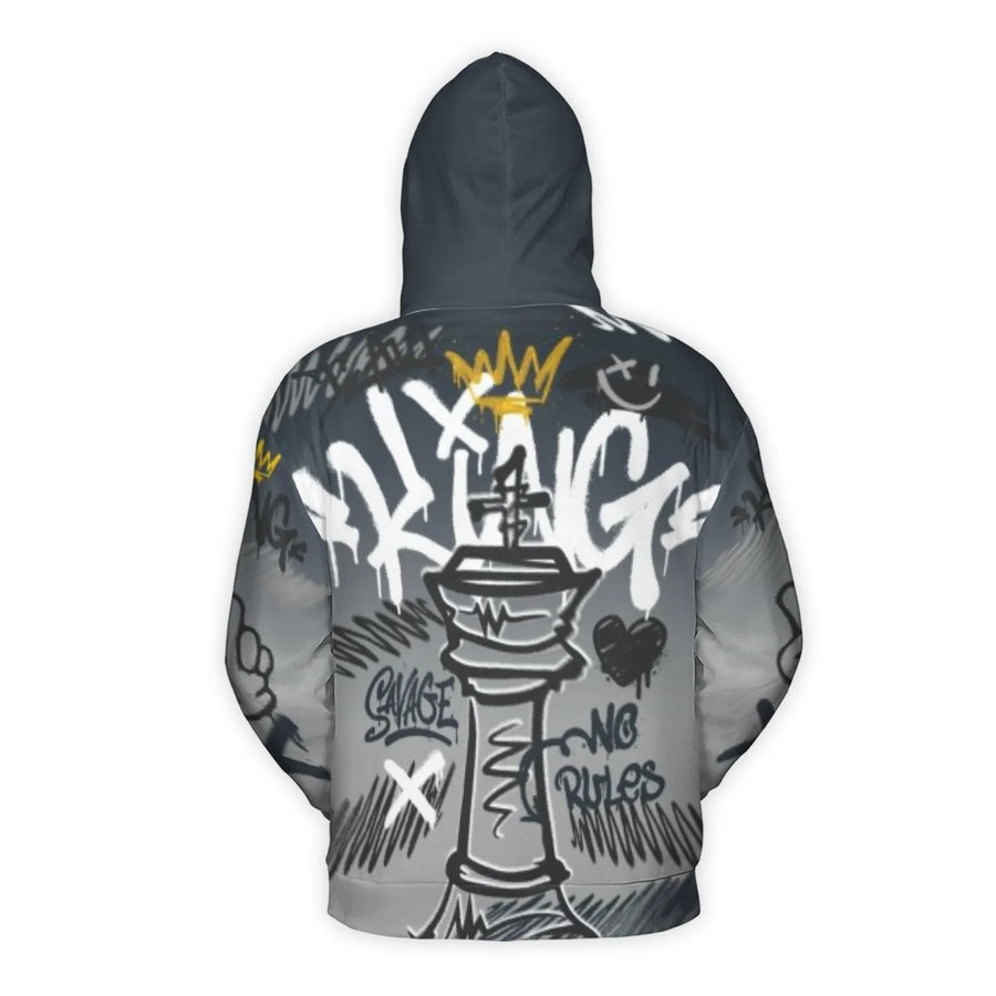 Graffiti Chess King Hoodie | Savage Streetwear Aesthetic | Premium Brushed Fleece Knit | Unisex Urban Style Gift for Men and Women