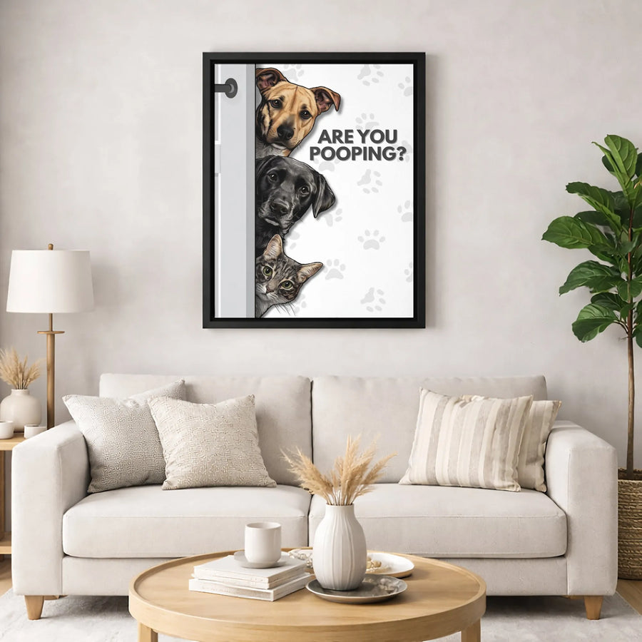 Are You Pooping? Bathroom Wall Art | Funny Peeking Dog and Cat Canvas Print | 1.25 Inch Gallery Wrap | Humorous Home Decor Gift