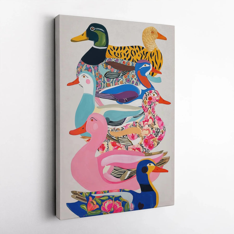 Whimsical Duck Stack Canvas Print | Colorful Patterned Bird Wall Art | Premium Gallery-Wrapped Decor | Unique Gift for Animal Lovers