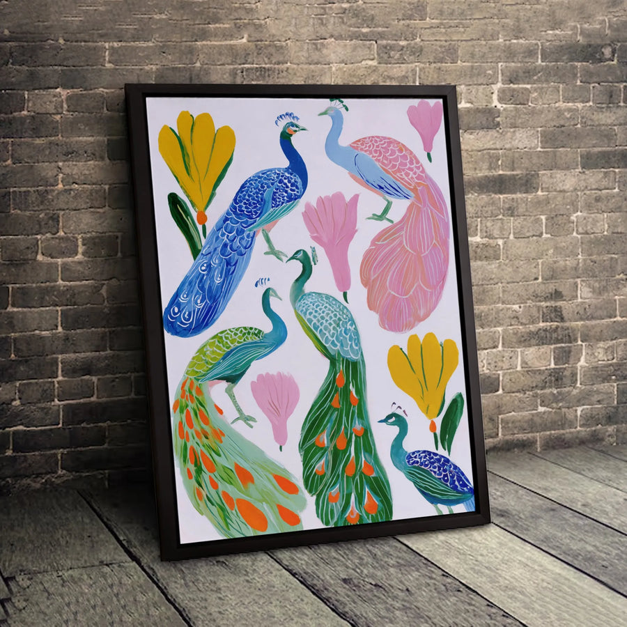 Peacock Wall Art Canvas | Colorful Floral Bird Painting | Premium Fade-Resistant Gallery Print | Modern Bohemian Home Decor Gift