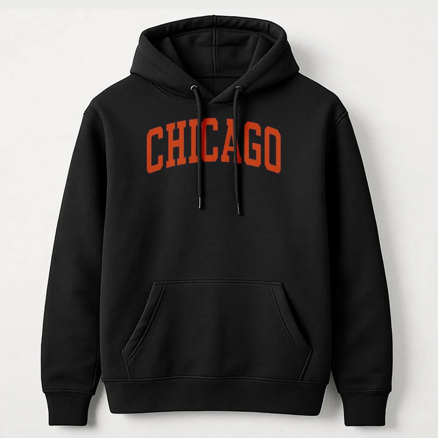 Chicago Hoodie | Vintage Style Collegiate Text Design | Premium Cotton Tee | Illinois Hometown Pride Souvenir Gift