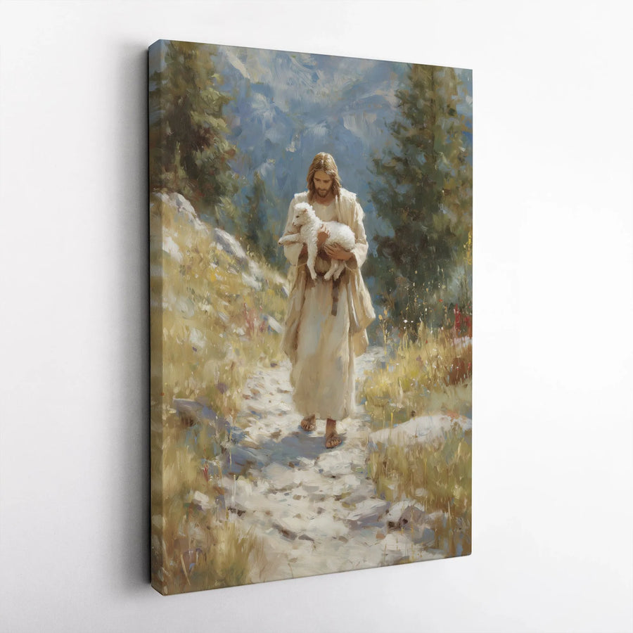 Jesus Good Shepherd Canvas Art | Impressionist Religious Wall Decor | 1.25" Premium Gallery Profile | Christian Home Decor Gift