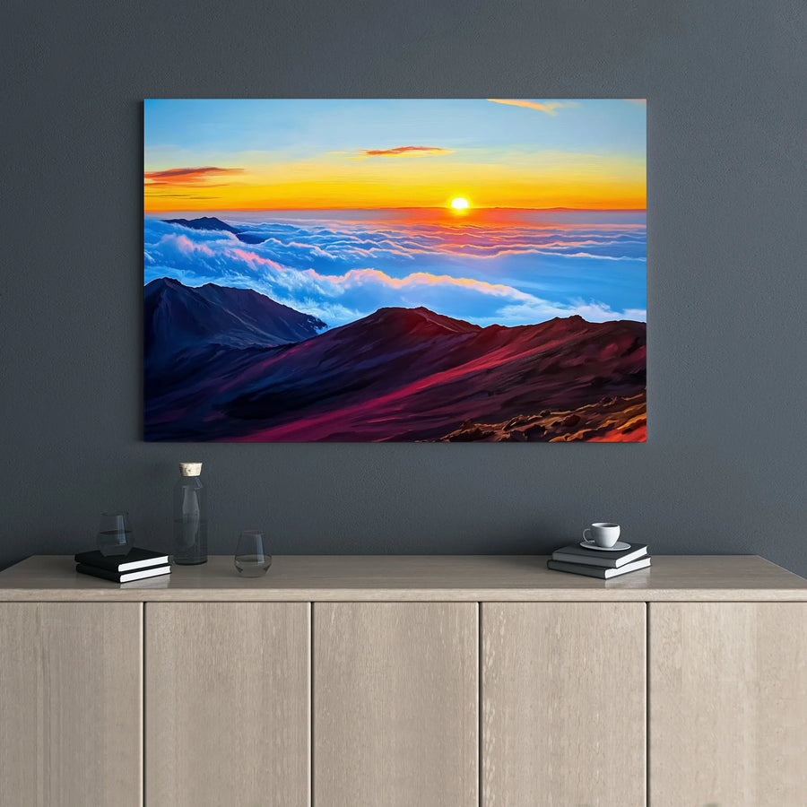 Mountain Sunset Canvas Art | Sea Of Clouds Landscape Print | Premium Gallery Wrap Wall Decor | Nature Lover Living Room Gift
