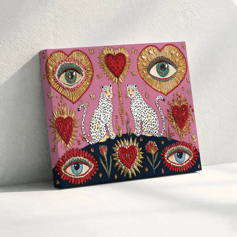 Surreal Leopard Wall Art | Sacred Heart and Mystical Eye Decor | Gallery-Wrapped Canvas Print | Bohemian Spiritual Home Decor Gift