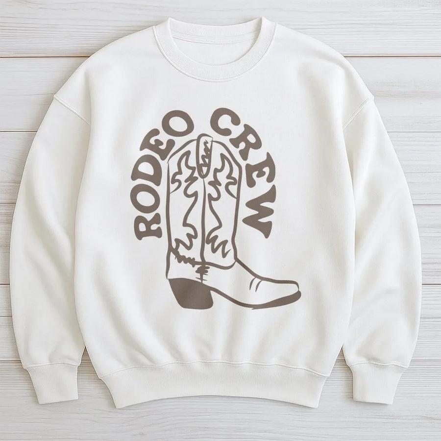 Rodeo Crew Sweatshirt | Western Cowboy Boot Graphic | Cozy Cotton Blend | Matching Family First Birthday Gift