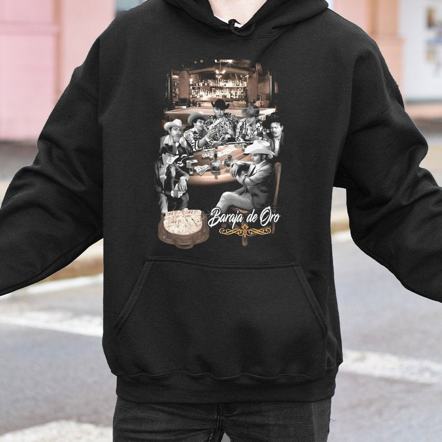 Baraja De Oro Hoodie | Mexican Cowboy Poker Graphic Print | Premium Cotton-Poly Blend | Streetwear Style Gift For Him