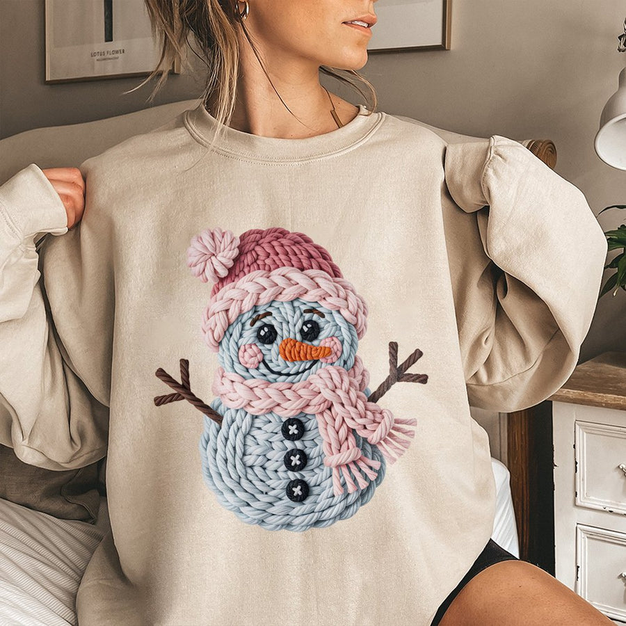 Christmas Snowman Sweatshirt | Faux Crochet Yarn Aesthetic | Premium Cotton Blend | Cozy Holiday Gift for Women and Men