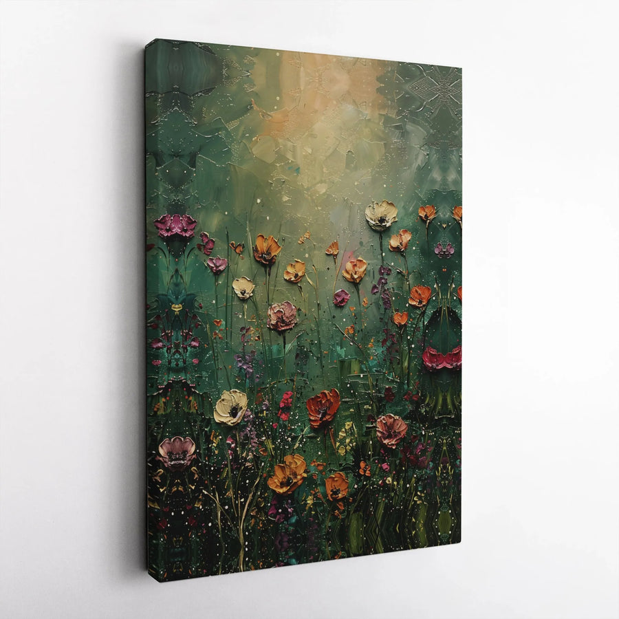 Wildflower Meadow Canvas Print | Textured Impasto Floral Oil Painting | Premium Gallery Wrap Wall Art | Botanical Home Decor for Living Room