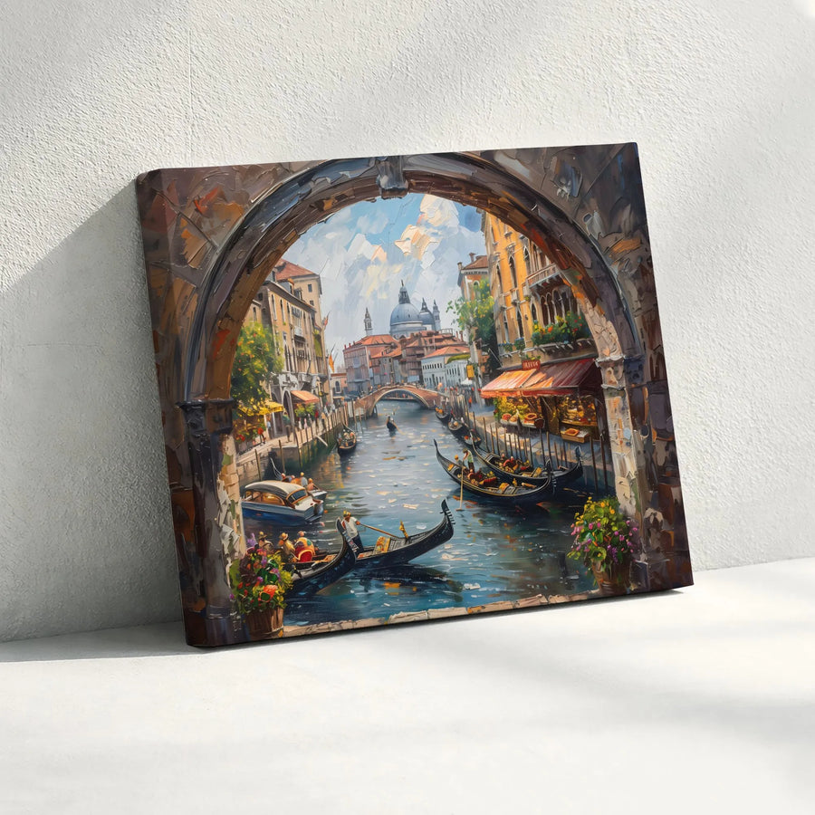 Venice Canal Painting Canvas | Impressionist Italian Cityscape Wall Art | Premium Gallery Print | Living Room Decor Gift for Italy Lover