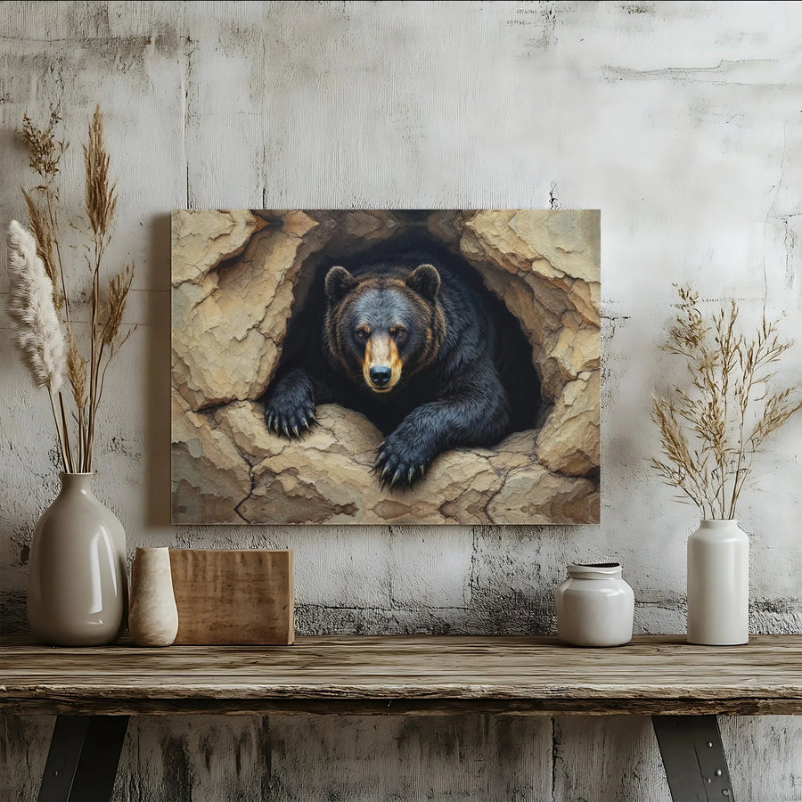 Black Bear Wall Art | Realistic Forest Animal Canvas Print | 1.25" Gallery Wrap | Wildlife Cabin Decor Gift for Nature Lovers