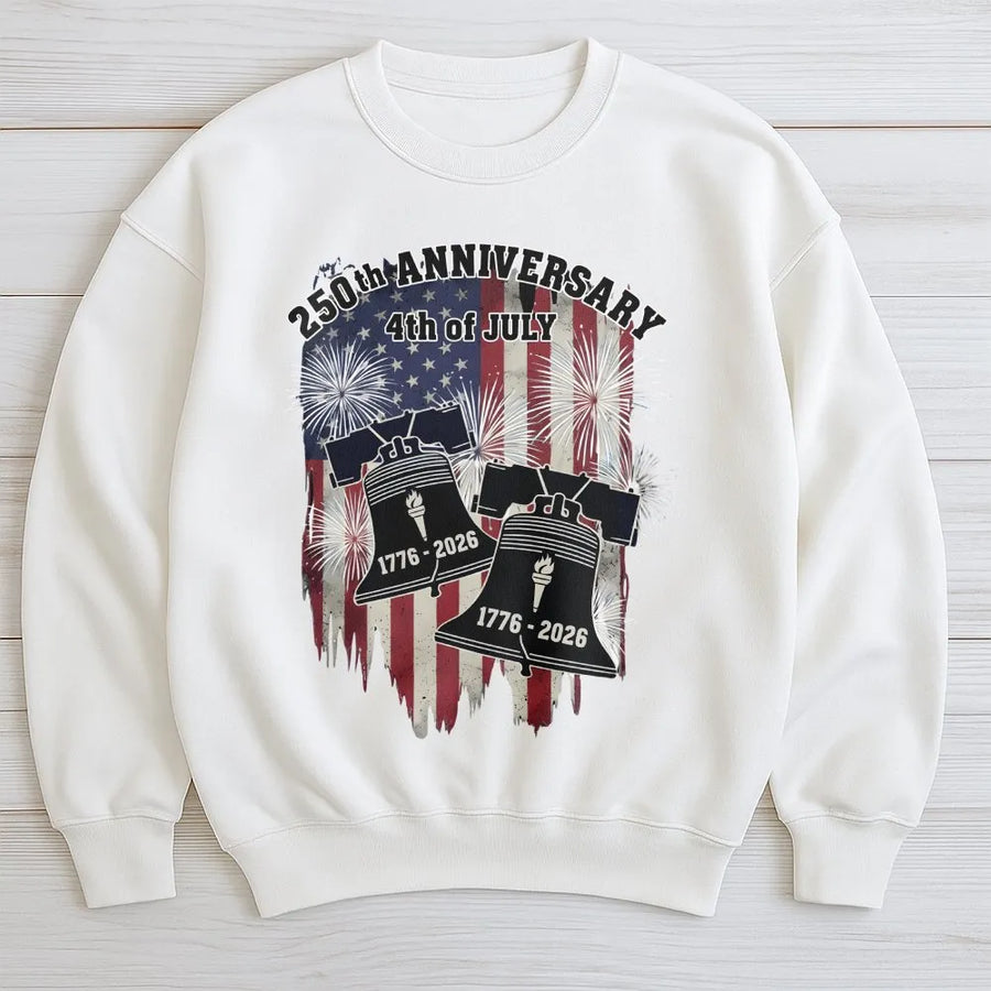 250th Anniversary 4th of July Shirt | Vintage American Flag & Liberty Bell Design | Soft 100% Cotton Tee | Patriotic Independence Day 2026 Gift