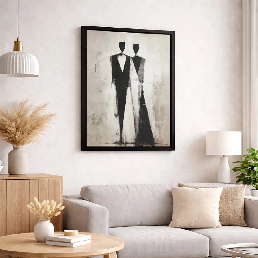 Abstract Couple Wall Art | Modernist Black and White Canvas Print | Premium Gallery Wrapped Decor | Minimalist Home or Office Gift