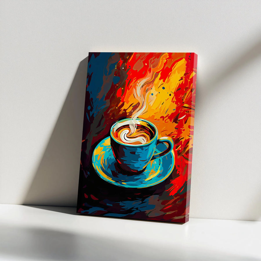 Abstract Coffee Cup Canvas Wall Art | Colorful Modern Oil Painting Style | Premium Gallery Wrap Print | Perfect Kitchen & Coffee Bar Decor Gift