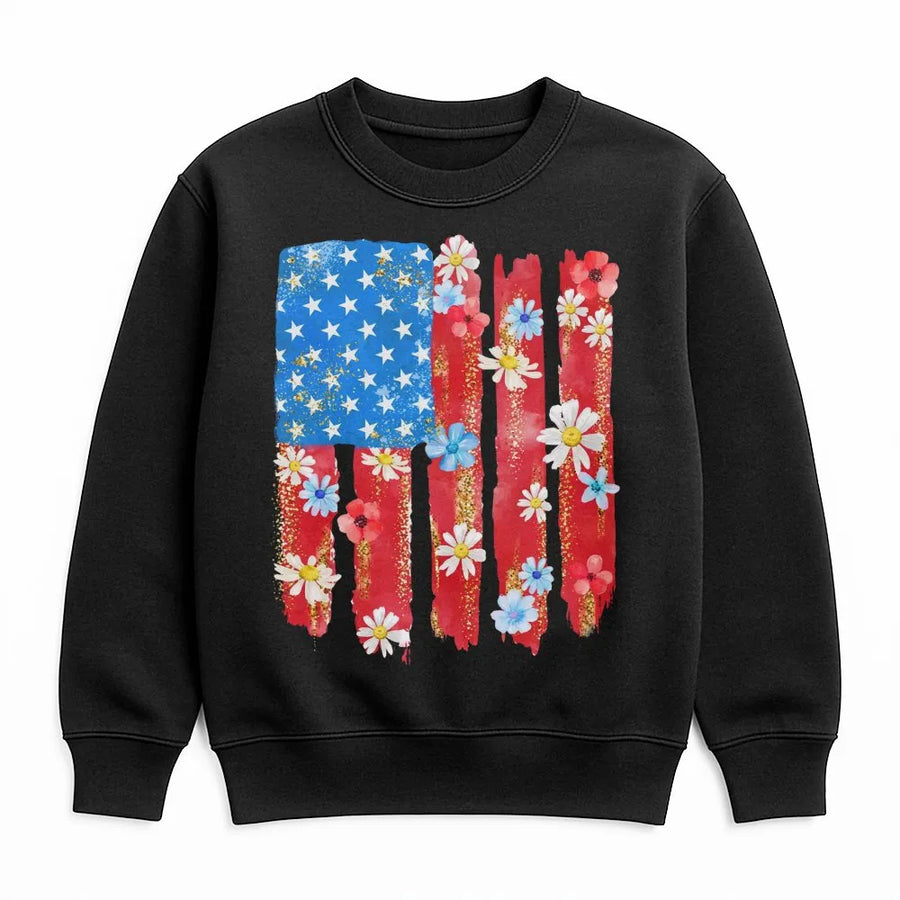 Floral American Flag Sweatshirt | Retro Watercolor USA Flag Design | Premium Cotton Blend | Patriotic Fourth of July Gift for Women