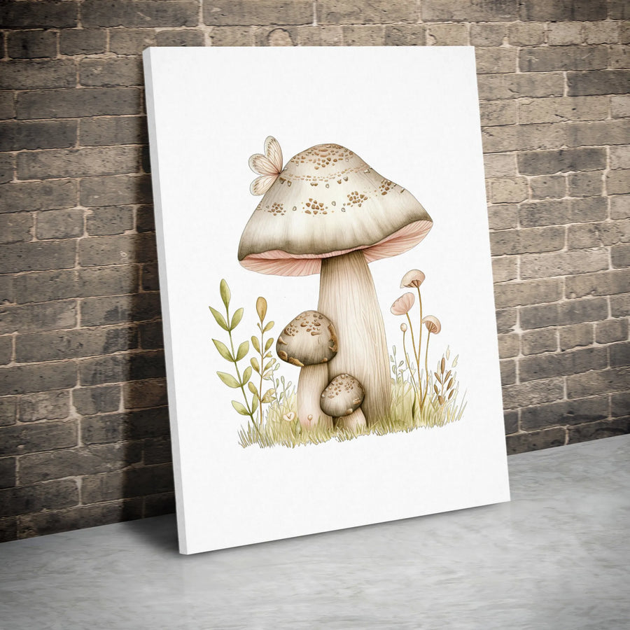 Watercolor Mushroom Canvas Wall Art | Botanical Butterfly Illustration | Gallery-Wrapped Premium Print | Cottagecore Home Decor Gift