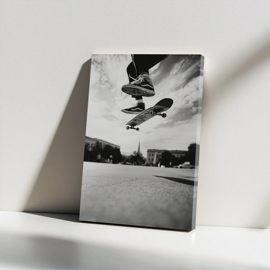 Skateboarder Wall Art | Mid-Air Skateboarding Trick Photography | Premium Gallery Wrap Canvas | Modern Home & Office Decor Gift