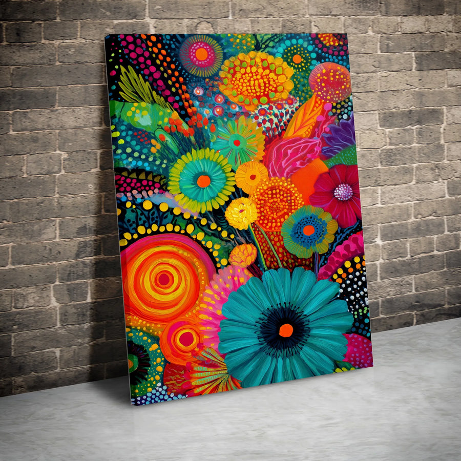 Abstract Floral Vertical Canvas | Vibrant Maximalist Botanical Painting | Premium 1.25" Thick Gallery Wrap | Modern Home Decor Gift