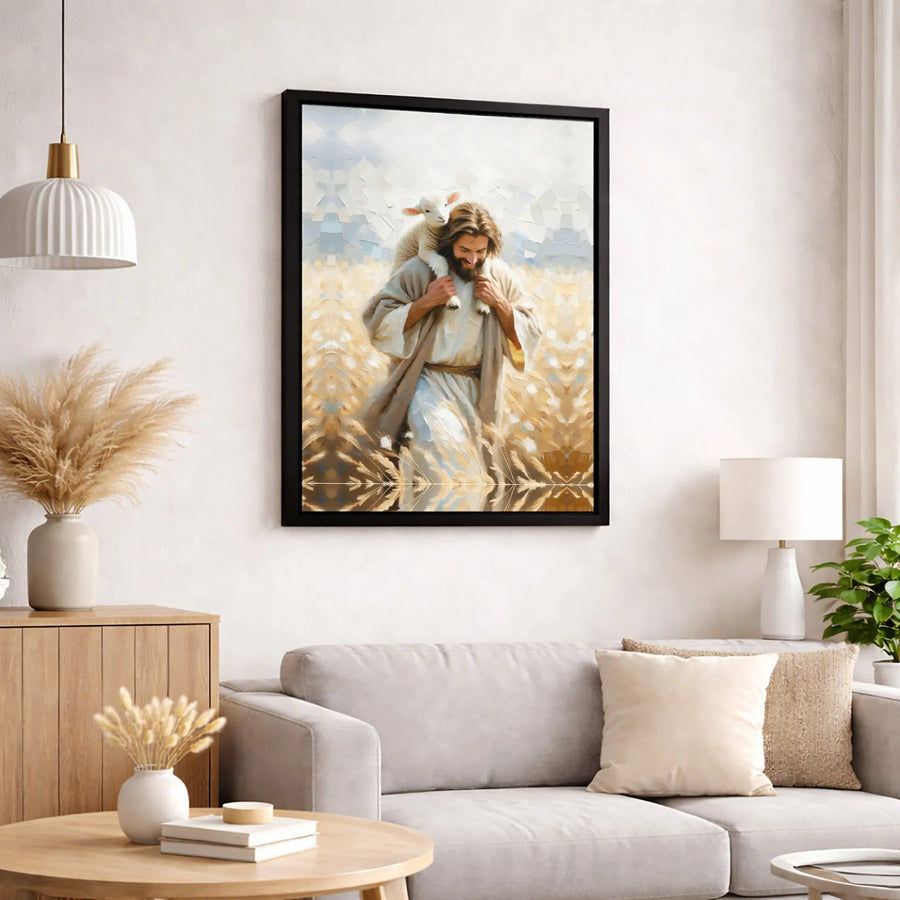 Jesus The Good Shepherd Canvas | Carrying Lost Lamb Religious Art | Premium Gallery Wrapped Print | Christian Home Decor Gift