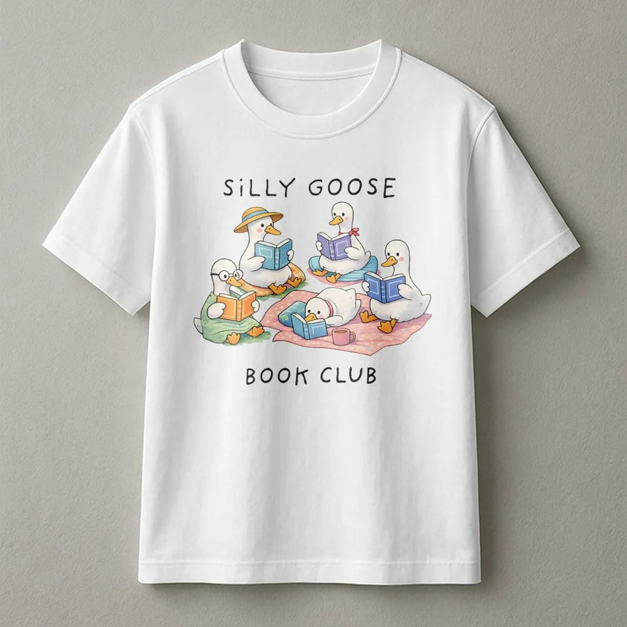 Silly Goose Book Club T-Shirt | Funny Reading Graphic Tee | 100% Cotton Premium Quality | Cozy Gift for Book Lovers and Librarians