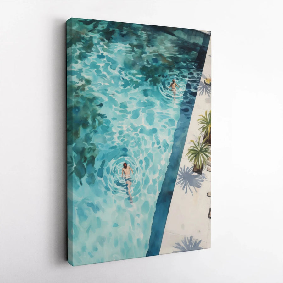 Swimming Pool Canvas Wall Art | Watercolor Summer Pool Scene | Premium Gallery Quality Print | Modern Home & Bathroom Decor Gift