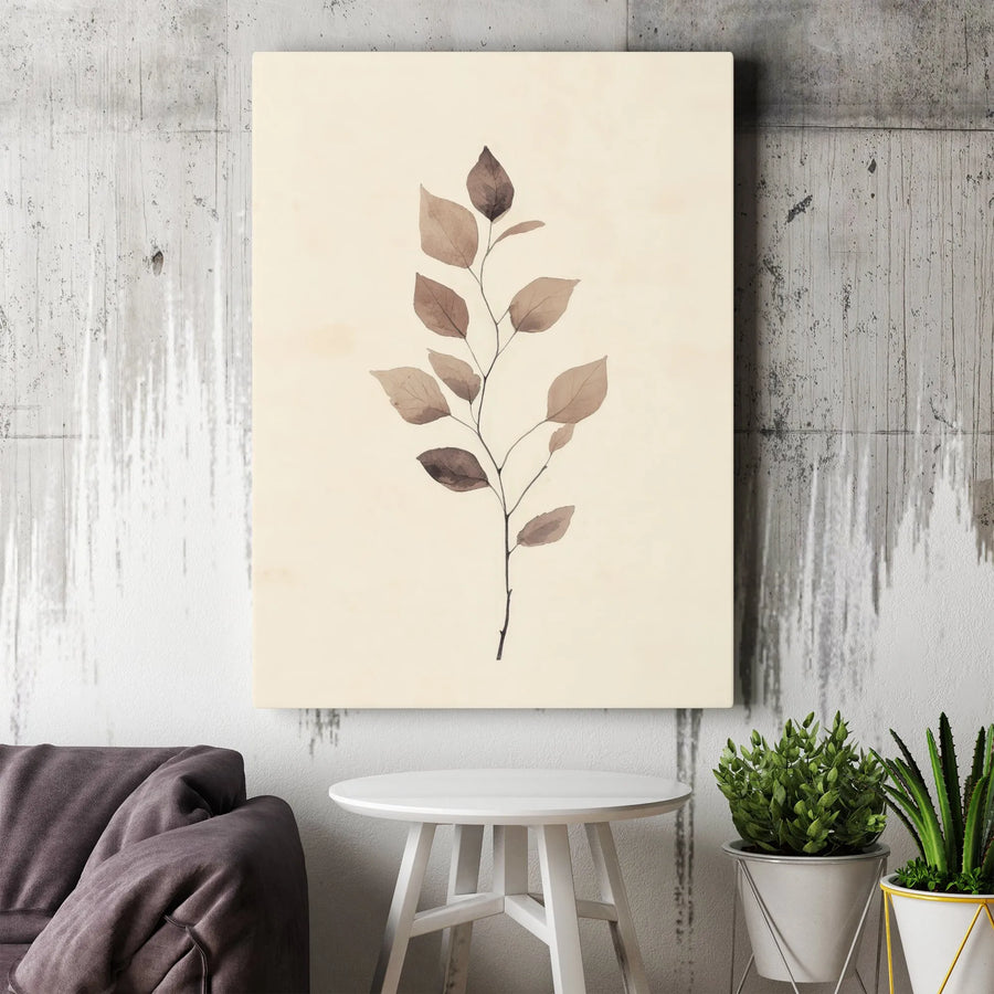 Minimalist Botanical Leaf Canvas Wall Art | Earth Tone Neutral Line Drawing | Premium 1.25 inch Gallery Wrap | Modern Home Decor Gift