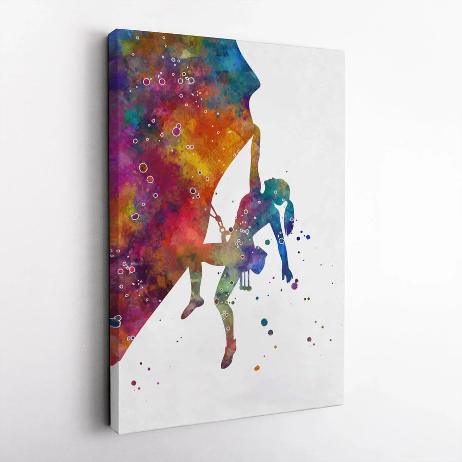 Female Rock Climber Wall Art | Watercolor Extreme Sports Painting | Premium 1.25-Inch Gallery Canvas | Unique Fitness Enthusiast Gift