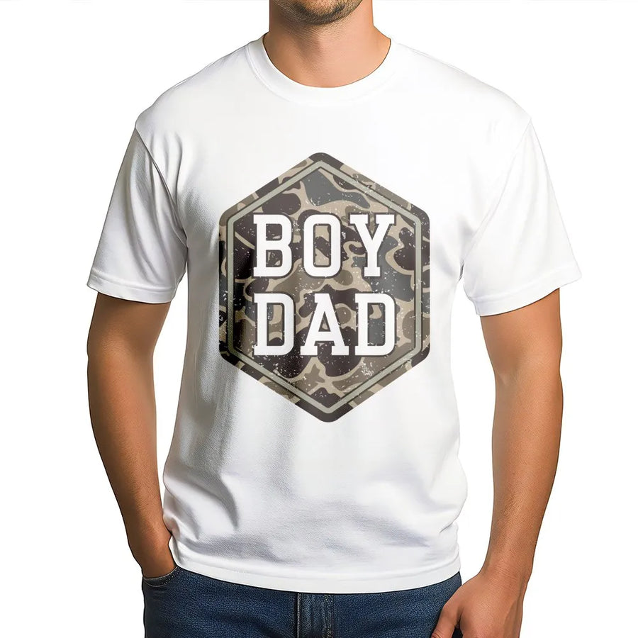 Boy Dad Camo T-Shirt | Distressed Camouflage Graphic Tee | Premium Soft Cotton | Father's Day Gift for Husband