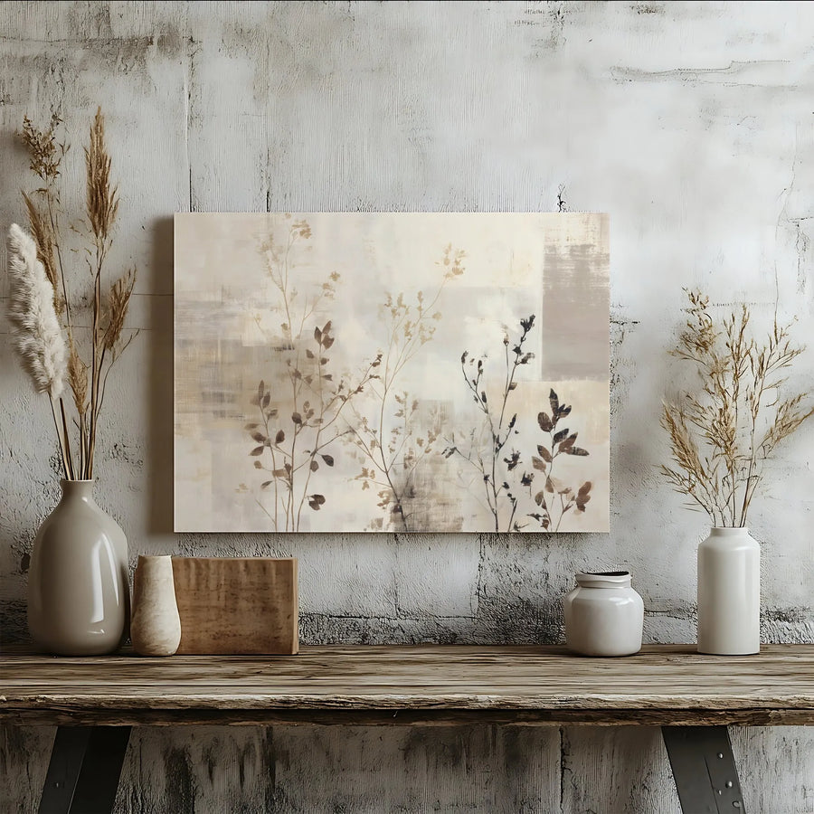 Abstract Botanical Canvas Wall Art | Neutral Earth Tone Twig Illustration | Premium Gallery Wrapped Canvas | Modern Japandi Living Room Decor Gift