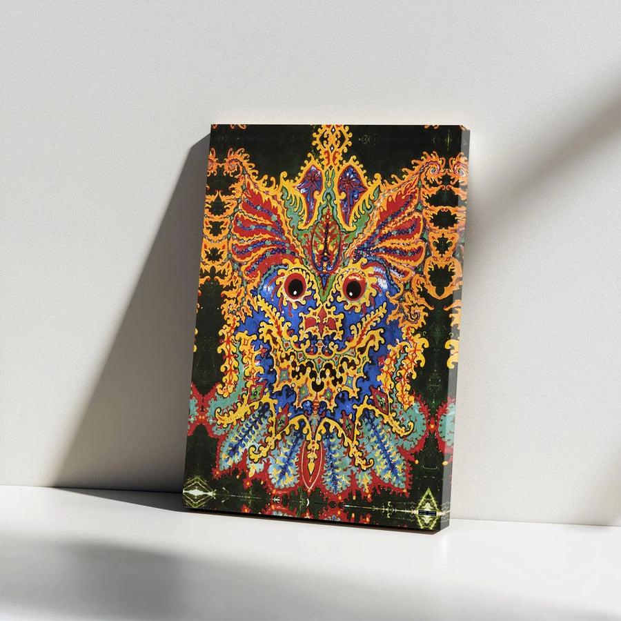 Psychedelic Owl Wall Art | Symmetrical Abstract Bohemian Canvas Print | Premium Gallery Wrap Decor | Unique Visionary Home Office Gift