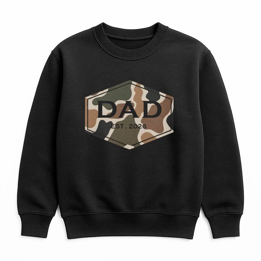 Dad Est 2026 Sweatshirt | Camouflage Badge Graphic | Premium Cotton Blend | Gift For New Dad, Expecting Father