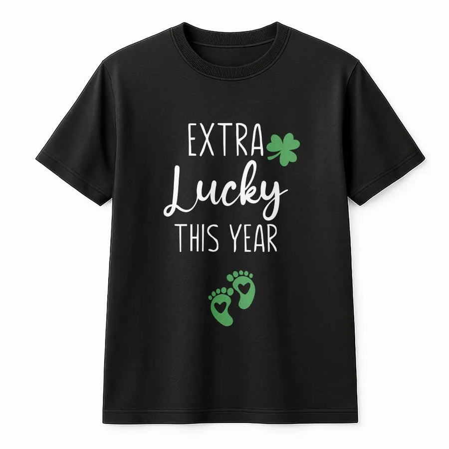Extra Lucky This Year T-Shirt | St. Patrick’s Day Pregnancy Announcement | Premium 100% Cotton | Funny Baby Reveal Gift for Mom-to-Be