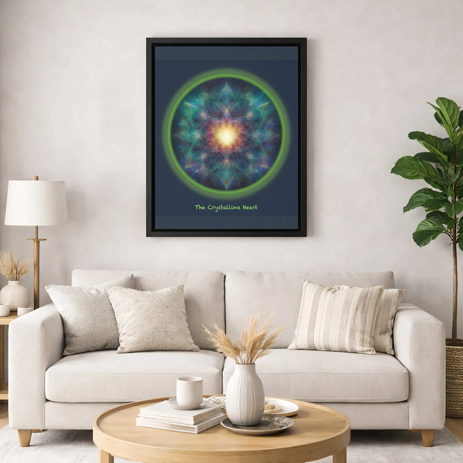 Crystalline Heart Mandala Canvas Art | Glowing Geometric Spiritual Print | Premium 1.25-Inch Gallery Wrap | Home Office Wall Decor