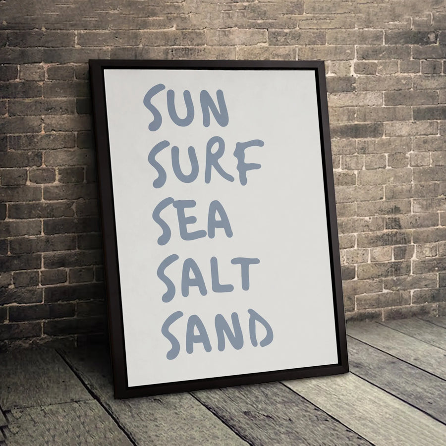 Sun Surf Sea Salt Sand Wall Art | Beach House Typography Print | Premium Gallery Wrapped Canvas | Coastal Decor for Living Room Gift