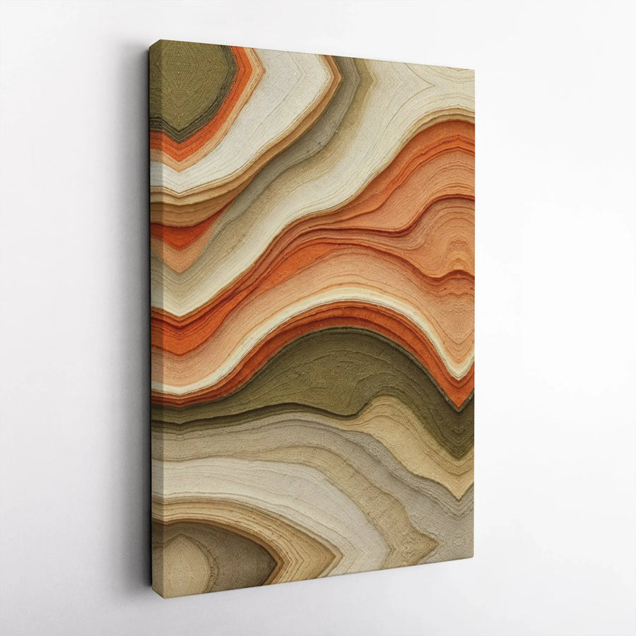 Abstract Agate Wall Art | Earth Tone Wavy Texture Print | Premium 1.25-Inch Gallery Wrap Canvas | Modern Minimalist Home Decor