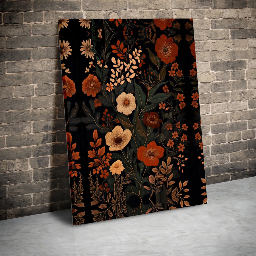 Boho Floral Canvas Wall Art | Vintage Earth Tone Botanical Print | Premium Gallery Wrapped 1.25" Profile | Moody Home Decor Gift