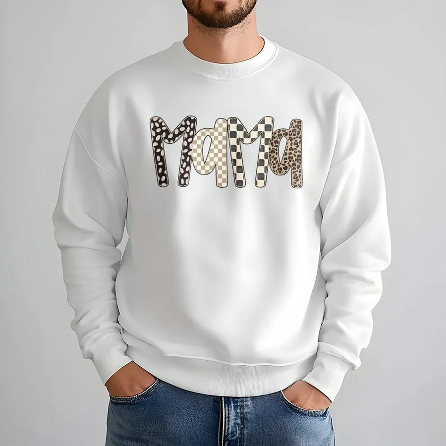 Leopard Print Mama Sweatshirt | Retro Motherhood Graphic Design | Premium Cotton Polyester Blend | Cute Neutral Mom Gift Idea