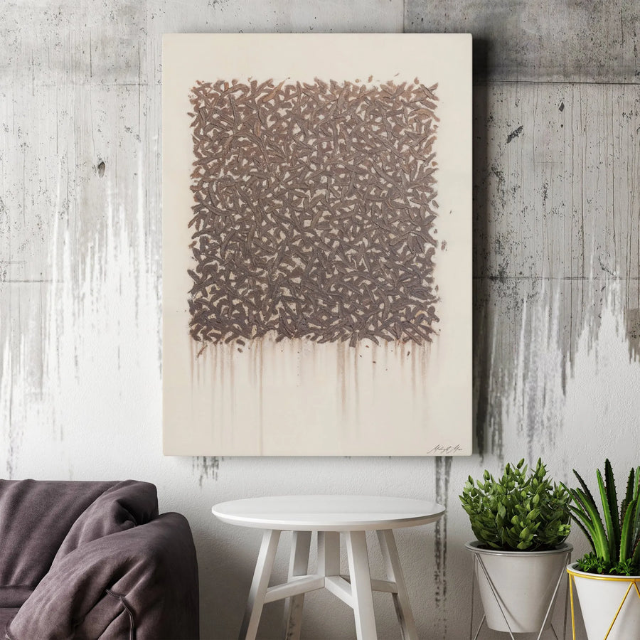 Abstract Brown Textured Canvas Wall Art | Minimalist Brushstroke Drip Effect | Gallery Quality 1.25 Inch Frame | Modern Neutral Home Decor Gift