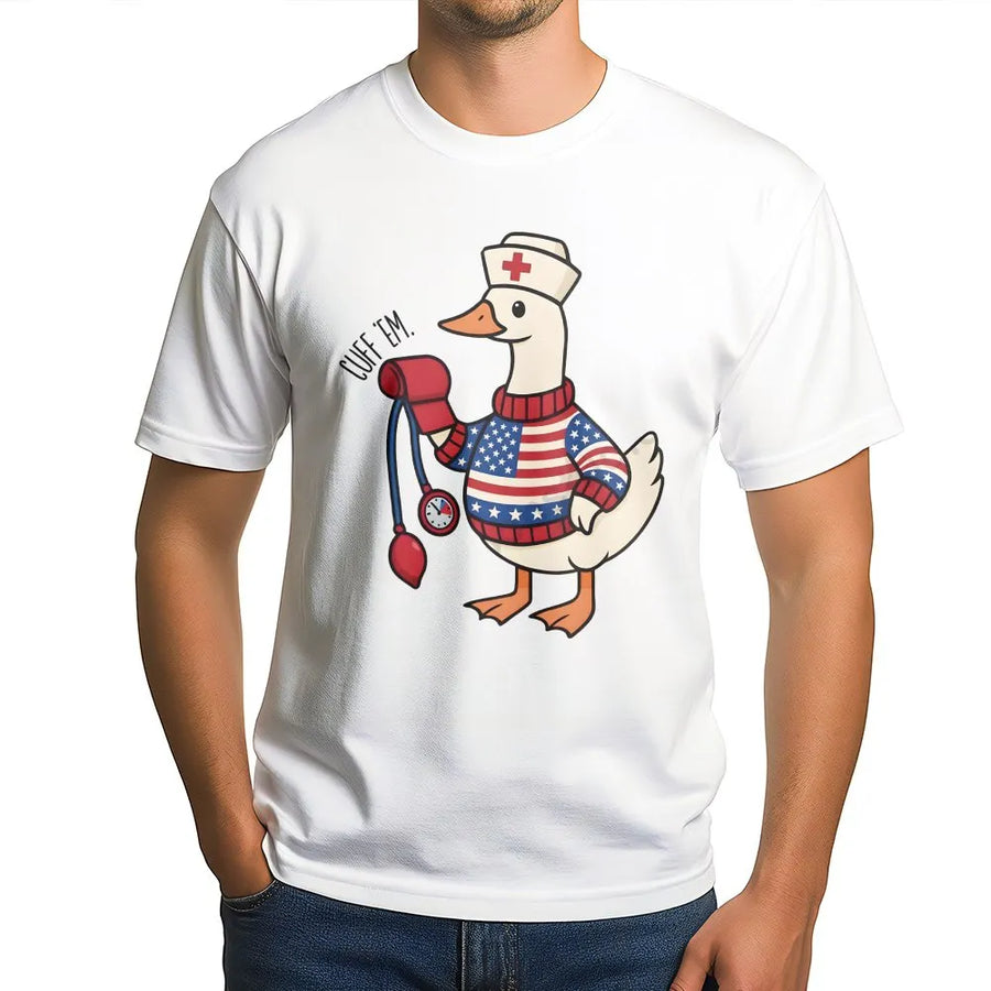 Funny Nurse Goose T-Shirt | Patriotic 4th of July Design | Soft Cotton Blend | Silly Gift for ER & RN Nurses