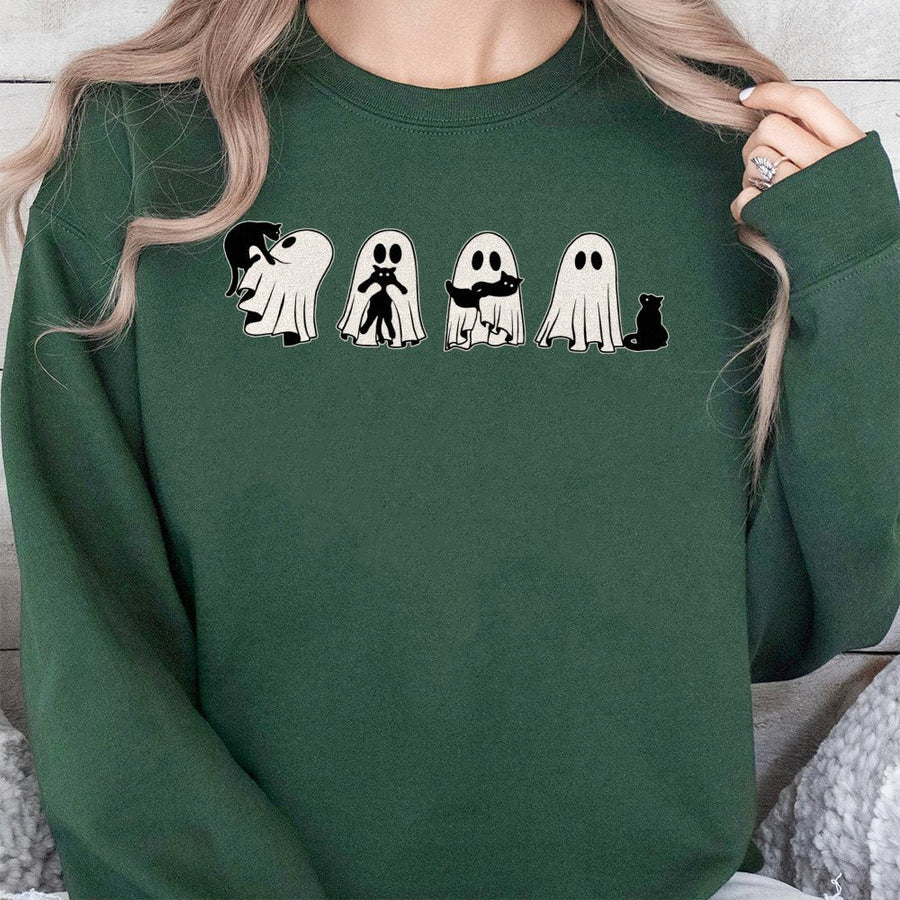 Ghost Mama Sweatshirt | Cute Cat Mom Halloween Graphic | Premium Cotton-Poly Blend | Spooky Fall Gift for Cat Lovers