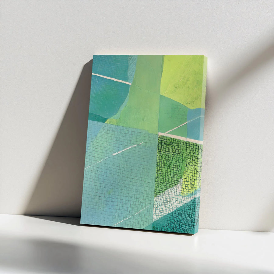 Abstract Geometric Canvas Wall Art | Blue and Green Grid Pattern | 1.25 Inch Gallery Wrap | Modern Home Decor for Living Room