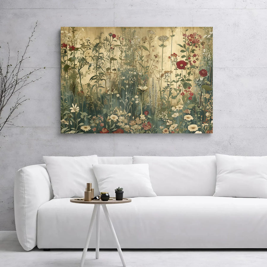 Wildflower Meadow Canvas Wall Art | Vintage Botanical Floral Painting | Premium Gallery Wrapped Decor | Nature Lover Living Room Gift