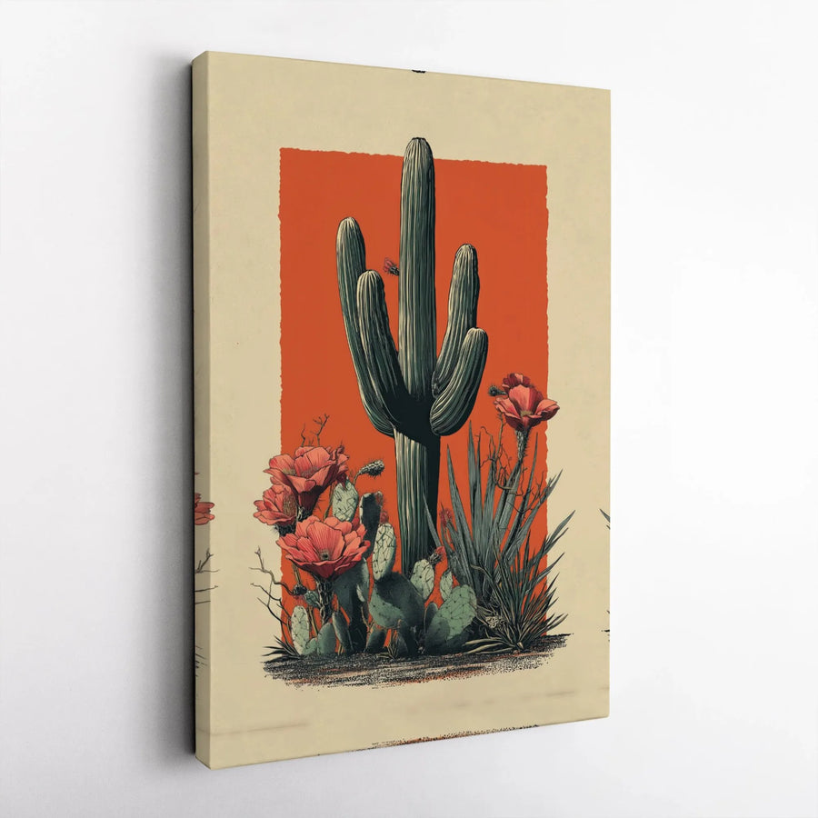 Saguaro Cactus Wall Art | Desert Botanical Illustration | Premium Gallery Wrapped Canvas | Southwestern Home Decor Gift