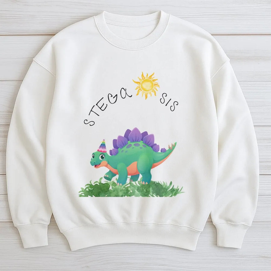 Stega Sis Sweatshirt | Cartoon Stegosaurus Party Animal Design | Premium Cotton Blend | Cute Dinosaur Gift for Sister